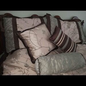 Taupe and Sage Floral Comforter Set with Decorative Pillows